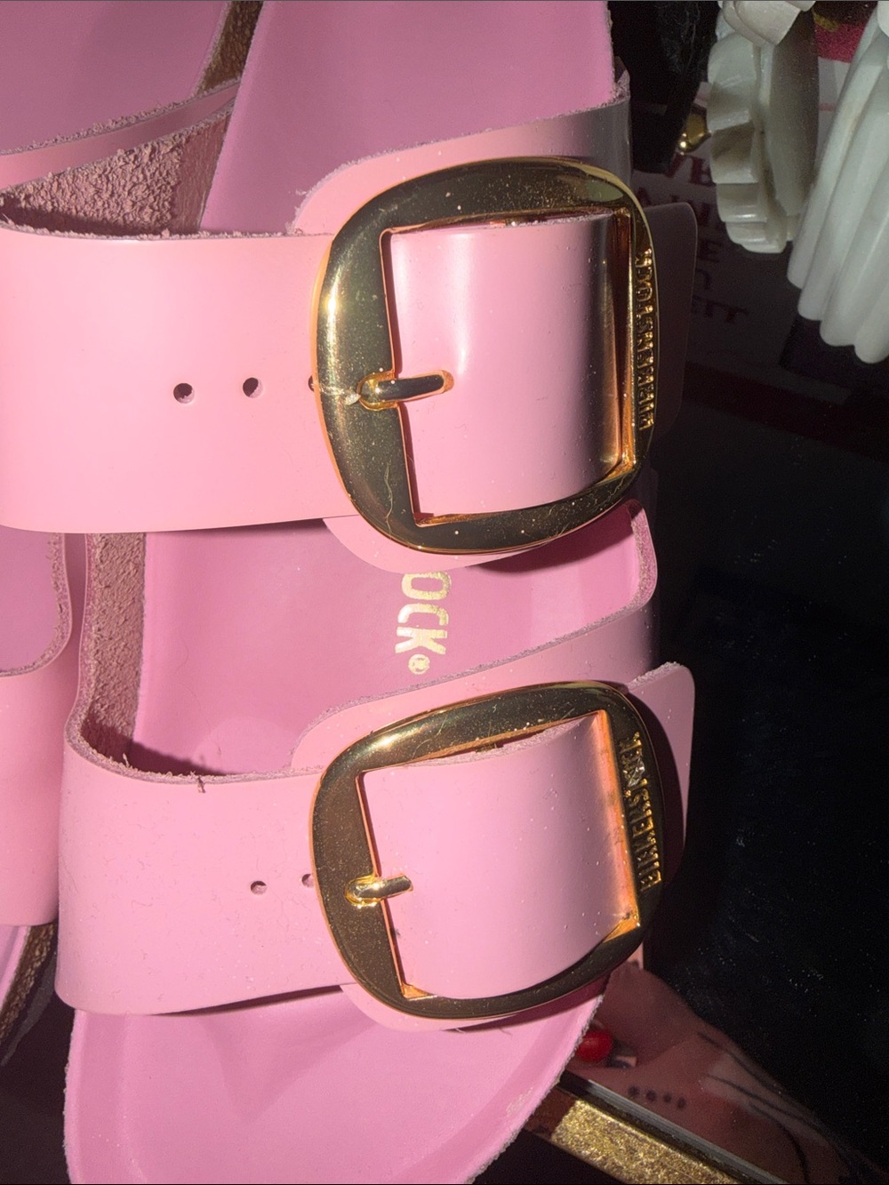 Birkenstock Pink Double Buckle Sandals with Gold Buckles - Picture 5 of 5